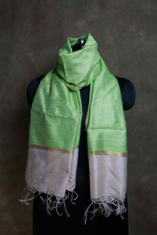 Raw Silk Plain Peacock Green  Stole