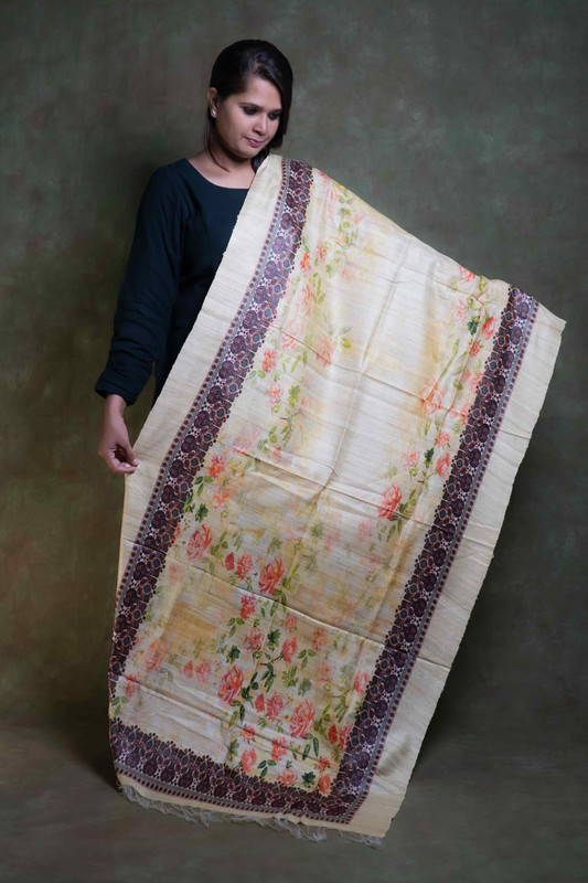 Tasar Silk Printed Multicolour  Dupatta