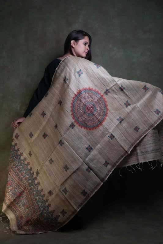 Ghichha Silk Madhubani Hand Painting Natural  Dupatta