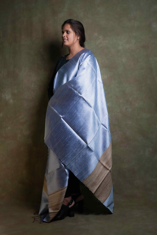 Raw Silk Causal Silver Blue  Dupatta