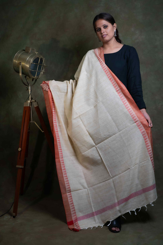 Cotton Dupion Causal Orange Border  Dupatta