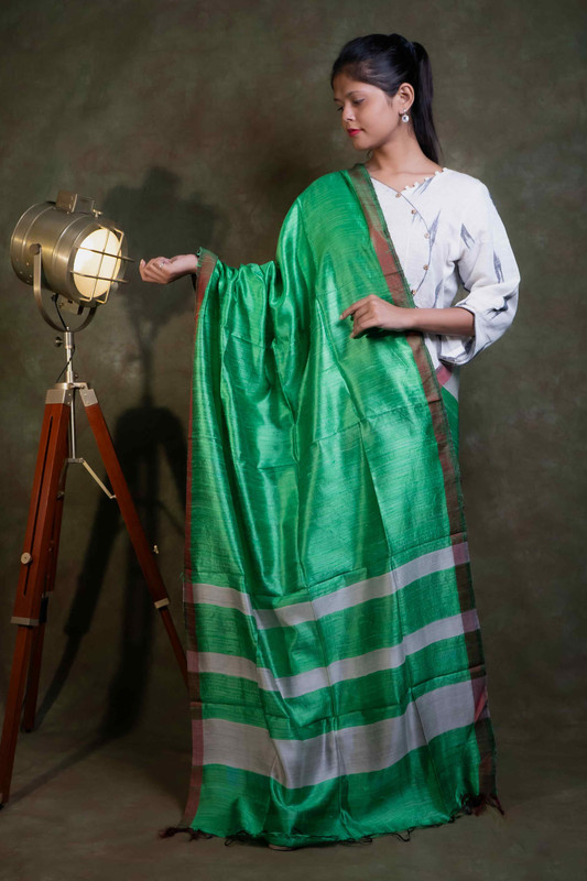 Raw Silk Causal Parrot Green  Dupatta