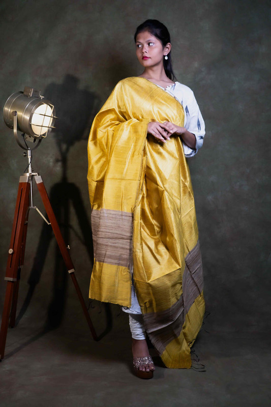 Raw Silk Causal Yellow  Dupatta