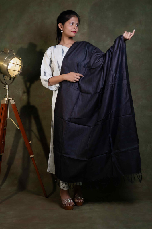 Deshi Tussar Silk Hevy Quality Causal Dark Blue  Dupatta