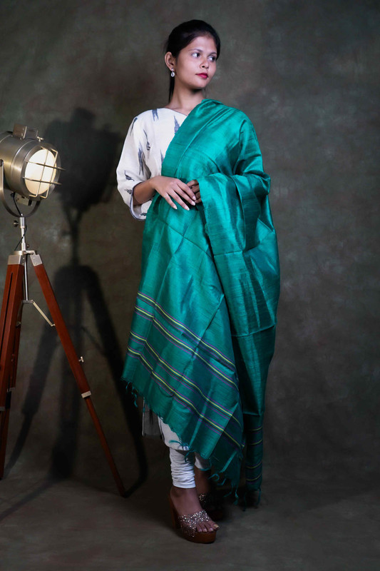 Raw Silk Causal Dark Green  Dupatta