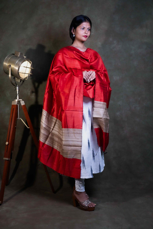 Raw Silk Causal Red  Dupatta
