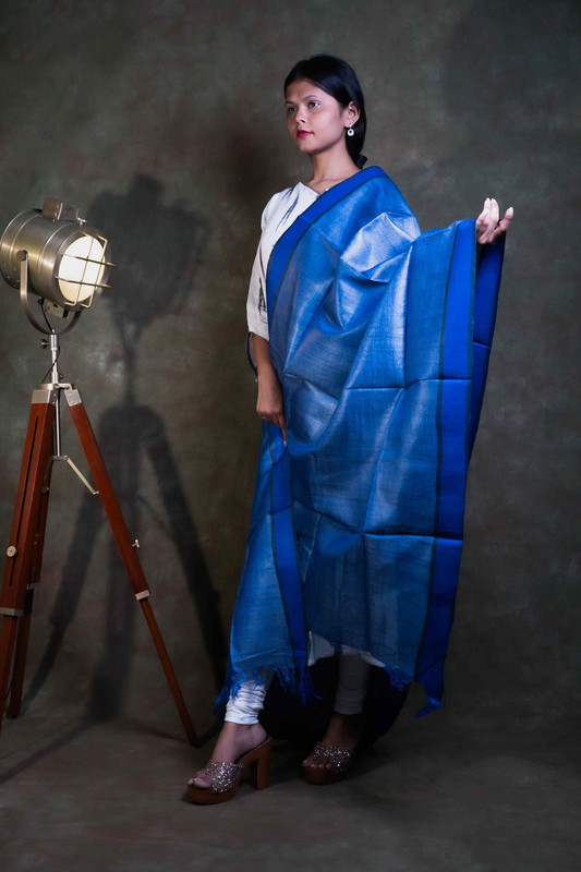 Deshi Tussar Silk Hevy Quality Causal Blue  Dupatta