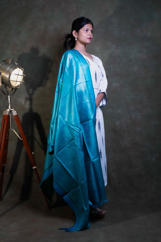 Deshi Tussar Silk Hevy Quality Causal Light Blue  Dupatta