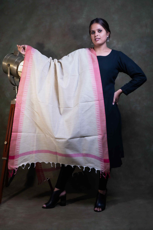 Cotton Dupion Causal Pink Border  Dupatta