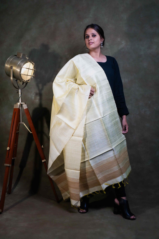 Raw Silk Causal Cream  Dupatta