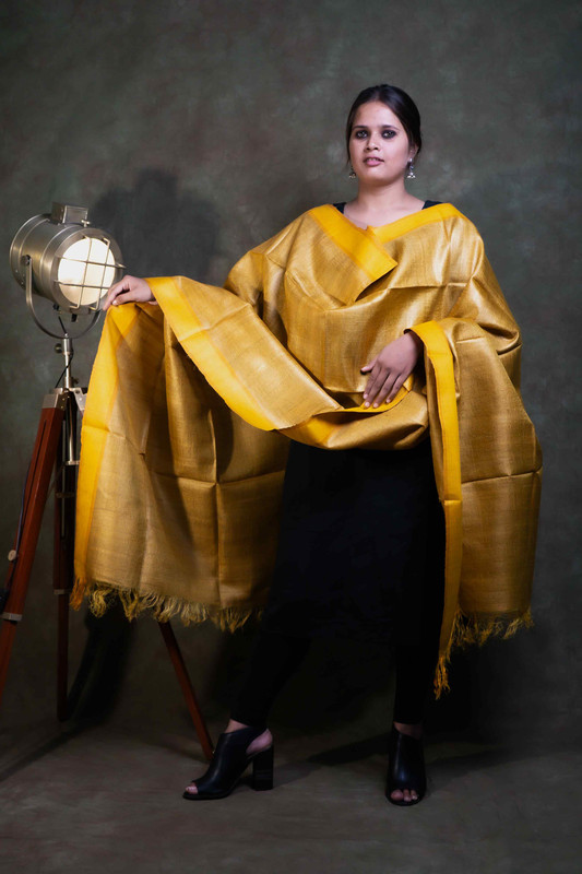 Deshi Tussar Silk Hevy Quality Causal Golden Yellow  Dupatta