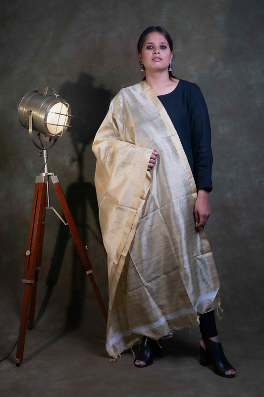 Cotton Silk Causal Natural Silver Border  Dupatta