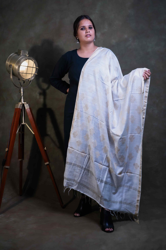 Munga Silk Buti Causal Natural  Dupatta