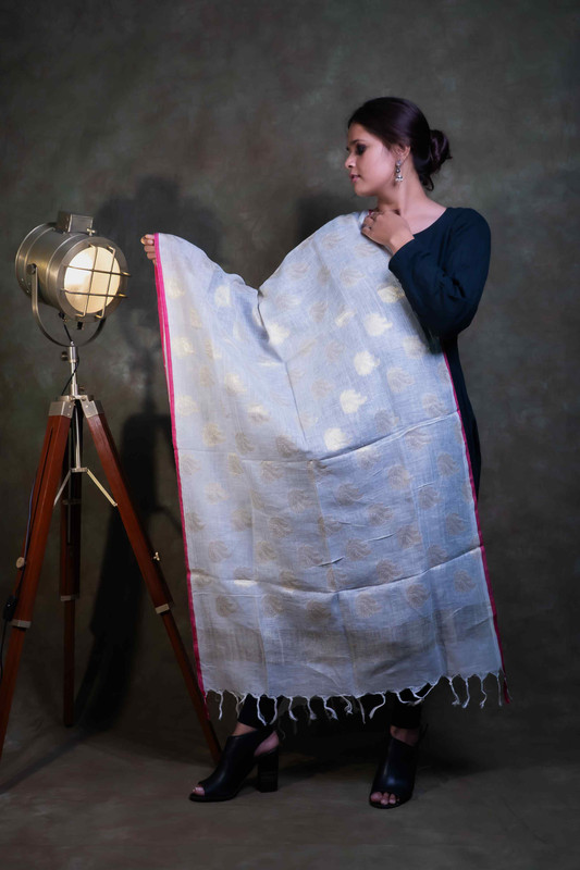 Linen Buti Causal White  Dupatta