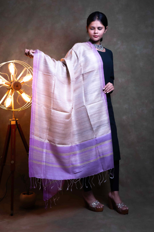 Ghichha Silk Causal Natural Purple Border  Dupatta