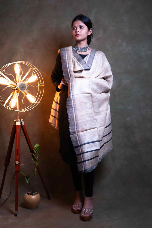 Ghichha Silk Causal Natural Black Border  Dupatta