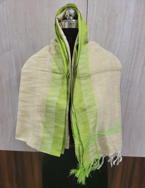 Cotton Dupion Causal Parrot Green Border Dupatta