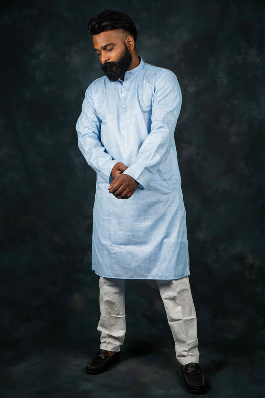 Ethnic Pure Cotton Kurta Plain(Light Blue)