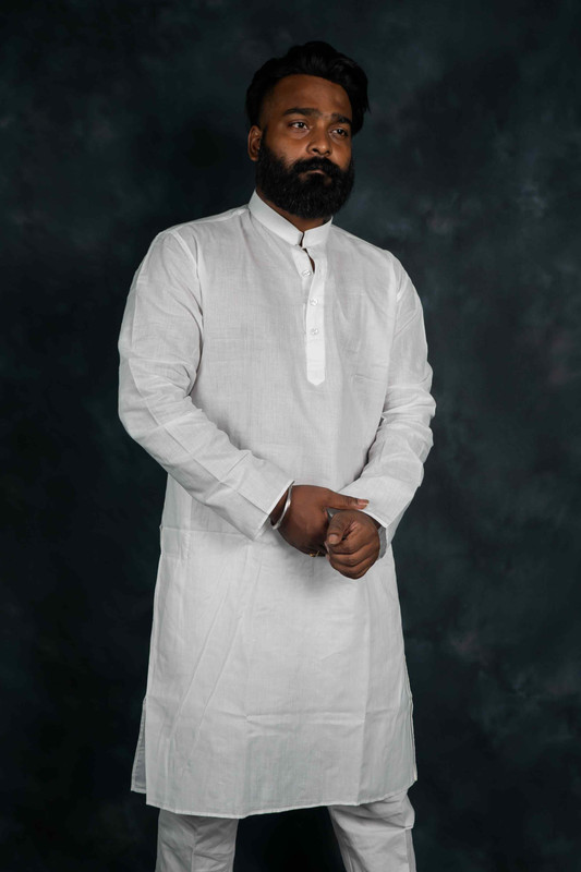 Ethnic Pure Cotton Kurta Plain(White)