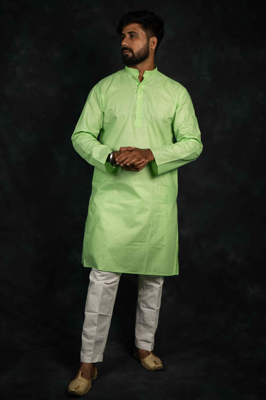 Ethnic Pure Cotton Kurta Plain(Light Green)