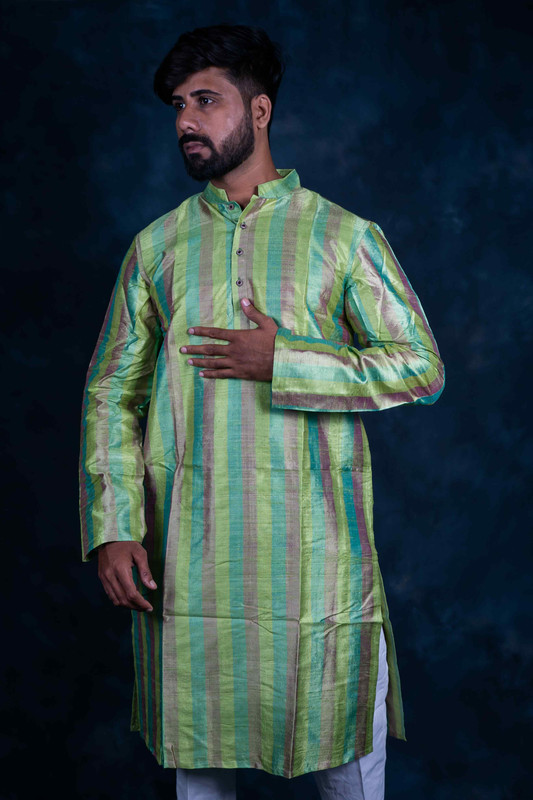 Ethnic Raw Silk Kurta Stripe(MultiColor)