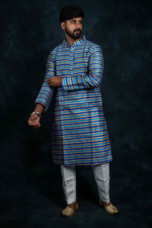 Ethnic Raw Silk Kurta Stripe(MultiColor)