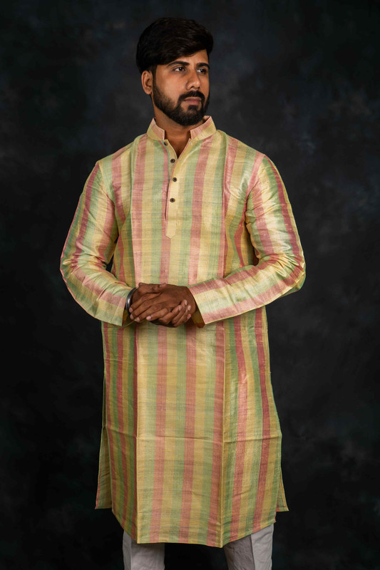 Ethnic Raw Silk Kurta Stripe(MultiColor)