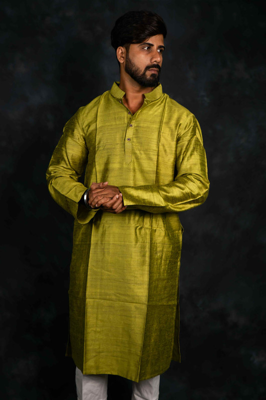 Ethnic Raw Silk Kurta Plain(Olive Green)