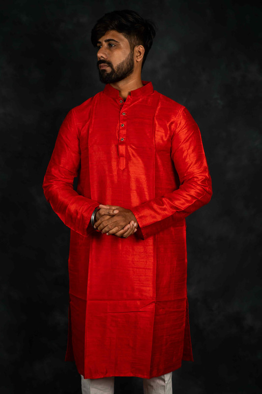 Ethnic Raw Silk Kurta Plain(Red)