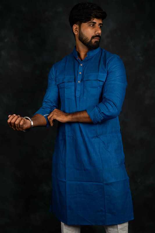Ethnic Pure Cotton Kurta Plain(Navy Blue)