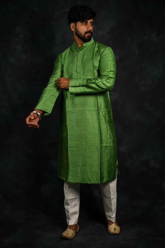 Ethnic Raw Silk Kurta Plain(Parrot Green)