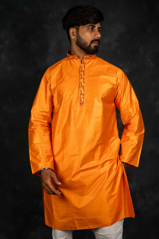 Ethnic Chanderi Silk Kurta Plain(Orange)