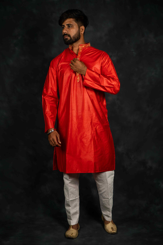 Ethnic Chanderi Silk Kurta Plain(Red)