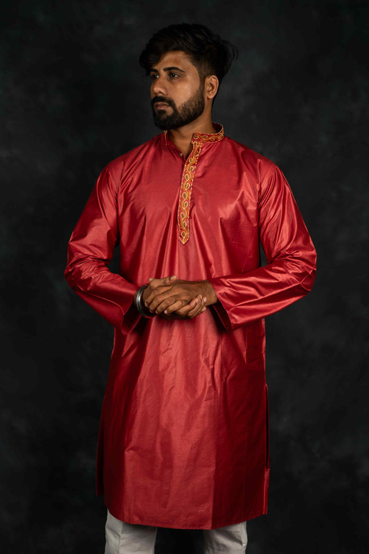 Ethnic Chanderi Silk Kurta Plain(Maroon)