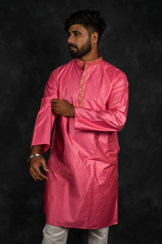 Ethnic Chanderi Silk Kurta Plain(Pink)