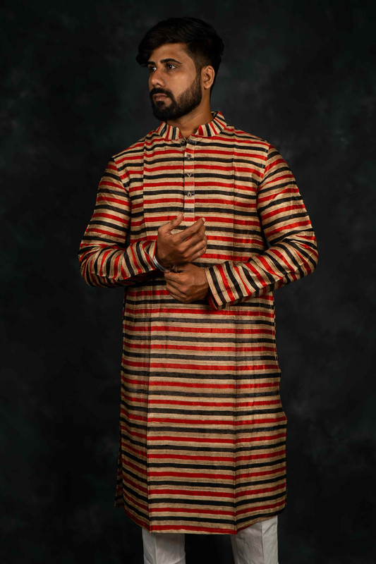 Ethnic Raw Silk Kurta Stripe(MultiColor)