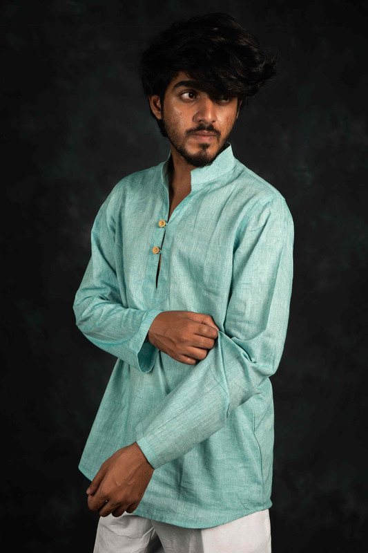 Casual Pure Cotton Short Kurta(Sea Green)