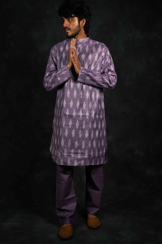 Ethnic Pure Cotton Ikkat Kurta & Pajama Set(Purple)