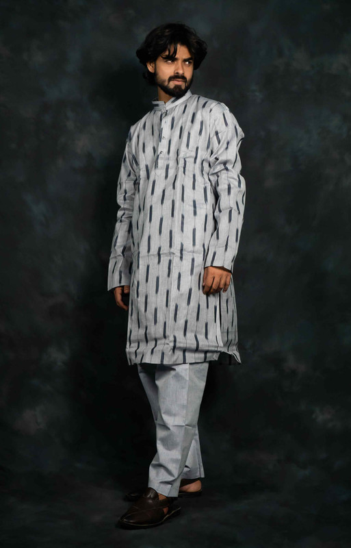 Ethnic Pure Cotton Ikkat Kurta & Pajama Set(Grey)