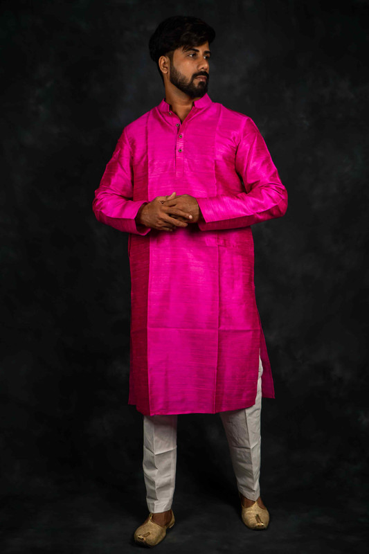 Ethnic Raw Silk Kurta Plain(Hot Pink)