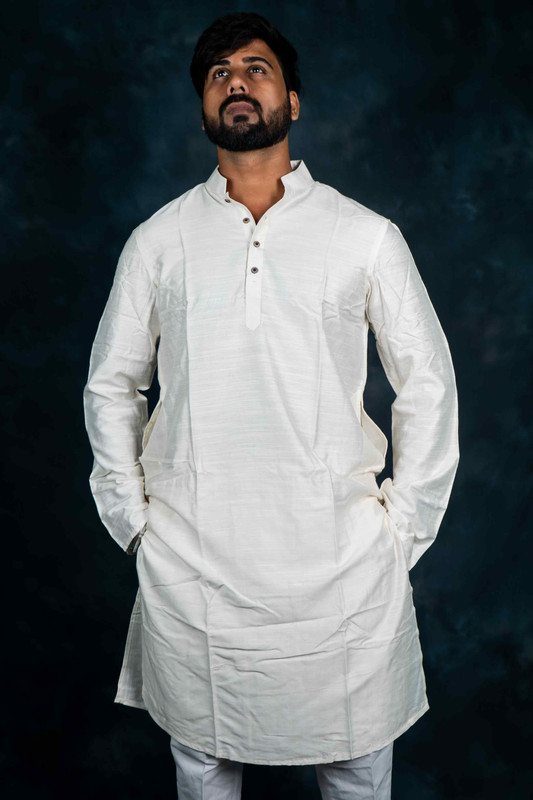 Ethnic Raw Silk Kurta Plain(White)