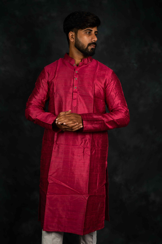 Ethnic Raw Silk Kurta Plain(Dark Red)