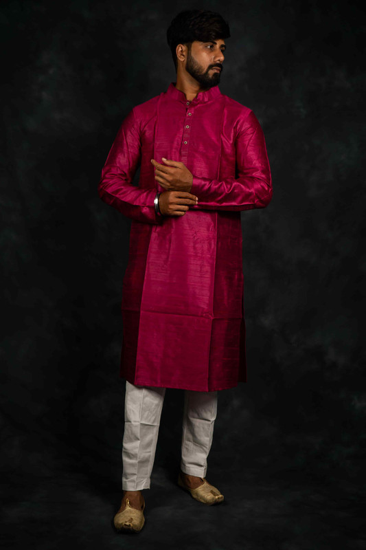 Ethnic Raw Silk Kurta Plain(Dark Pink)