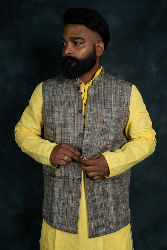 Khadi Nehru Jacket (Grey)