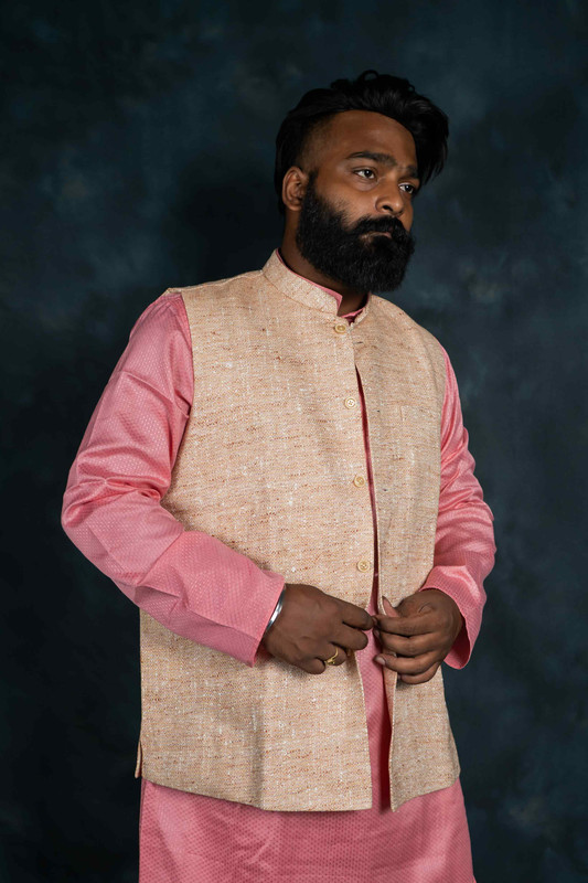 Khadi Nehru Jacket (Peach)