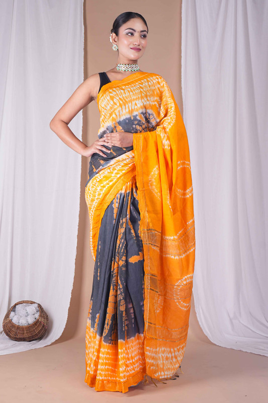 Bhagalpuri Silk Blend Multicolor Leheriya Ethnic Saree With Blouse