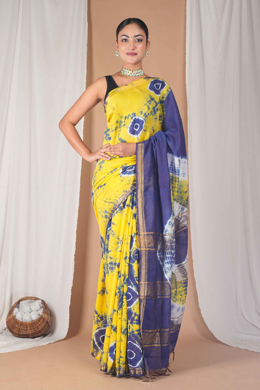 Bhagalpuri Silk Blend Multicolor Leheriya Ethnic Saree With Blouse