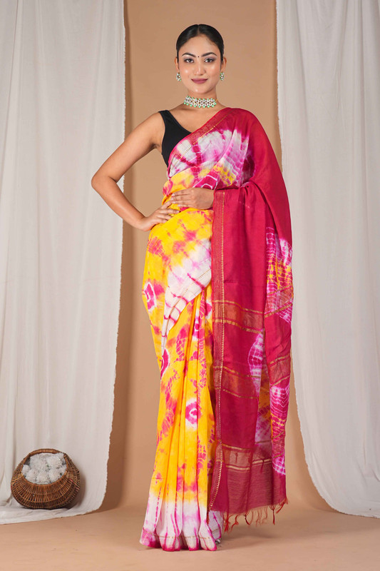 Bhagalpuri Silk Blend Multicolor Leheriya Ethnic Saree With Blouse