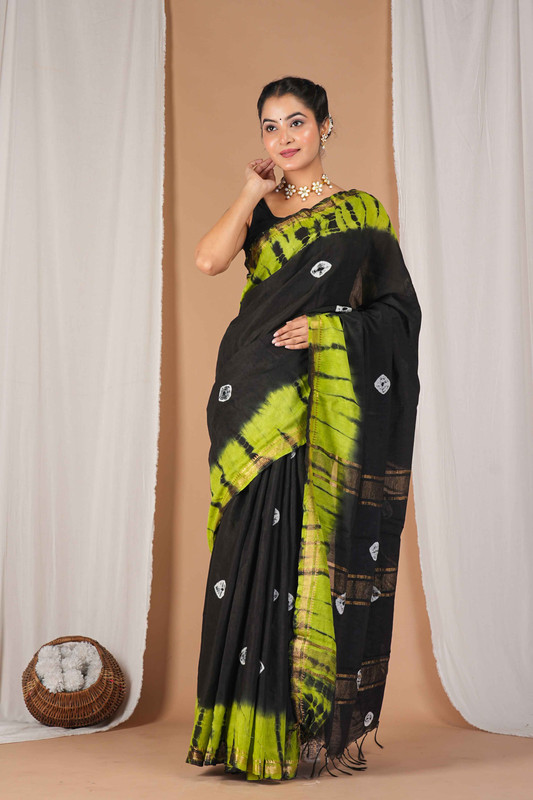 Bhagalpuri Silk Blend Multicolor Leheriya Ethnic Saree With Blouse