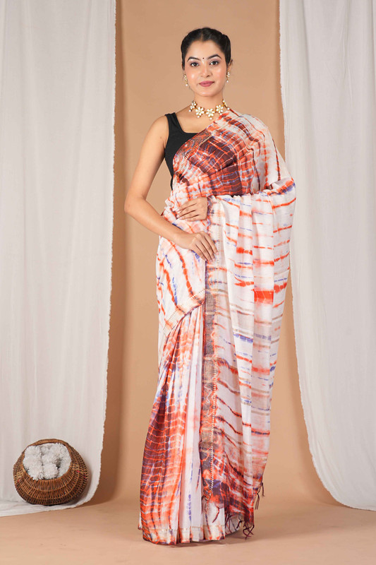 Bhagalpuri Silk Blend Multicolor Leheriya Ethnic Saree With Blouse